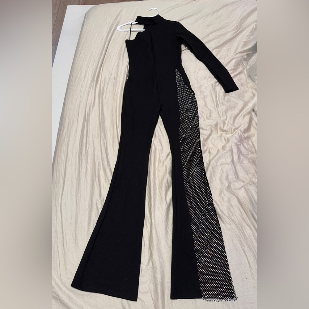 Fashion Nova See Me Shine Embellished Jumpsuit -black